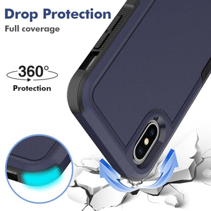 for iPhone X/iPhone Xs Case: Dual Layer Protective Heavy Duty Cell Phone Case Shockproof Rugged Bumper Tough with Screen Protector - Military Grade Drop Tested for Appple iPhone X/iPhone Xs, Blue - color: Navy Blue (PC) + Black (TPU)