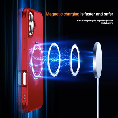SKYLMW Compatible with iPhone 16 Case with Stand,Red | iPhone 16 Phone Case 6.1",Magnetic Ring Stand,Compatible with MagSafe,Military-Grade Protection,Great Grip Feeling - color: Red, size: Iphone 16