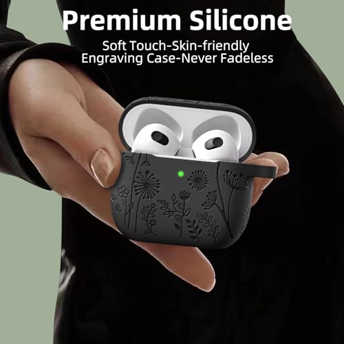 Lerobo for AirPods 5/4 Case, Flower Engraved Soft Silicone Cover, Black - color: A-Black, size: AirPods 5&4