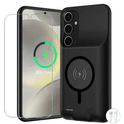 Battery Case for Galaxy S24, Upgraded 10000mAh Battery Pack Rechargeable Charger Case with Wireless Charging Compatible for Galaxy S24 (6.2 inch) External Charging Cover (Black) - size: Galaxy S24