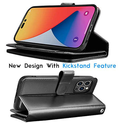 Tekcoo Wallet Case Compatible with iPhone 14 Pro Max (6.7 inch) 2022 Luxury ID Cash Credit Card Slots Holder Carrying Pouch Folio Flip PU Leather Cover [Detachable Magnetic Hard Case] - Black - color: W-Black, size: IP 14 Pro Max (6.7")