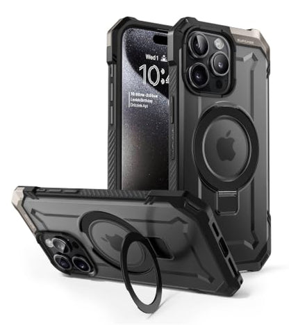 SUPCASE for iPhone 15 Pro Max Case (6.7 inch), Compatible with MagSafe | Built-in Kickstand, Military-Grade Protection, Heavy Duty Magnetic Phone Case,4X Shockproof Air Bag,Black,Unicorn Beetle Grip