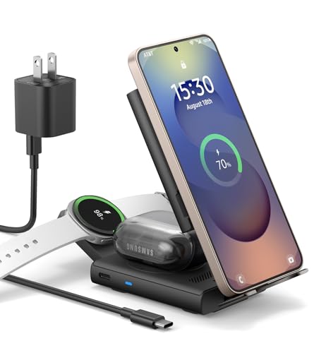 SURITCH for Samsung 3-in-1 Wireless Charging Station, Ultra-Portable Charging Dock Stand for Galaxy S26/S25/S24/S23/S22/S21/Note/Z Fold Flip, Galaxy Watch 8/7/6/5/4/3/Buds, Black - color: Black
