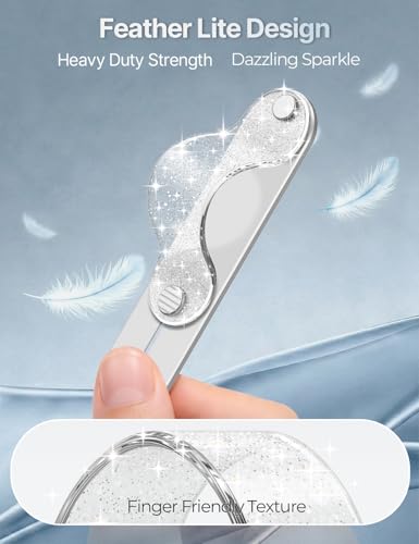 GripMate Phone Grip Holder, Finger Strap Stand, Cute Bling Sparkly, Metal Aluminum Alloy Kickstand with Soft TPU Loop - Universal Ultra Slim Comfortable Hand Grip for Smartphones, Glitter Silve - color: Glitter Silve
