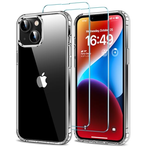 HOOMIL Case for iPhone 14 Phone Cover with 2-Pack Tempered Glass Screen Protector, Non-Yellowing, Drop Protection, Anti-Scratch, Transparent, Hard Back - Crystal Clear - color: Clear, size: iPhone 14