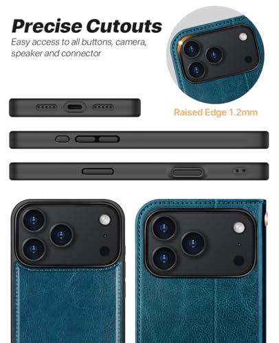 OCASE for iPhone 17 Pro Detachable Wallet Case with Card Holder, 2 in 1 PU Leather Flip Folio with RFID Blocking Stand Wrist Strap Shockproof Phone Cover 6.3 Inch 2025, Peacock Blue - color: Peacock Blue, size: iPhone 17 Pro