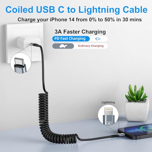 USB C to Lightning Cable 3FT 2Pack, Coiled iPhone Charger Fast Charging - color: Black, size: 3FT, style: USB C to Lightning