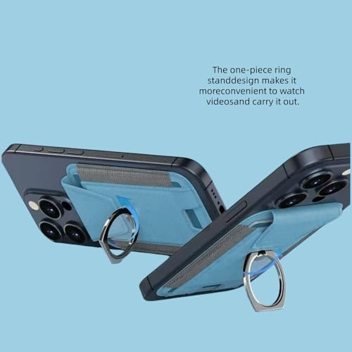 Magnetic Card Wallet Holder For Magsafe Wallets with Grip, 7 Cards Holder RFID Blocking, Ring Stand Stick on Wallet, Leather Magnetic Phone Wallet with Privacy Flap - color: Sky blue elastic circular support