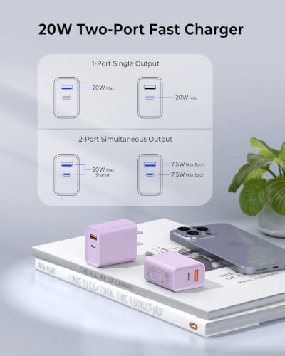CSODINCE USB C Wall Charger, 3Pcs 20W PD + QC USBC Charger Block Super Fast Power Output Rapid Charging Box Wall Plug Cube for Phone 16/17, Samsung Galaxy S24, Motorola, LG, Mauve - color: Mauve