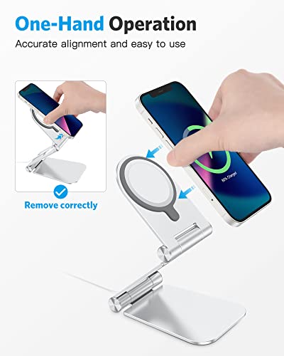 OMOTON MS02 Phone Stand for Magsafe Charger, Phone Holder for iPhone Silver