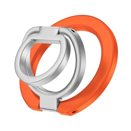 Magnetic Phone Ring Holder for MagSafe, 360° Rotation Cell Phone Grip Stand - color: orange