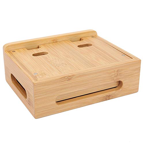Oumefar Bamboo Multi-Device Stand Holder Charging Station Phone Tablet Charger Organizer 4 in 1 Charging Station for Multiple Devices for Meeting Rooms Restaurants Hotels and Homes