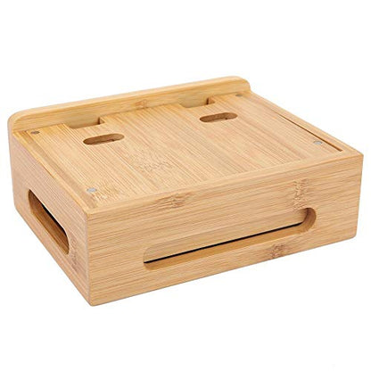 Oumefar Bamboo Multi-Device Stand Holder Charging Station Phone Tablet Charger Organizer 4 in 1 Charging Station for Multiple Devices for Meeting Rooms Restaurants Hotels and Homes