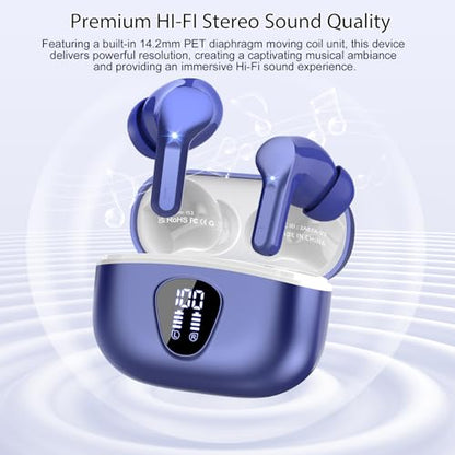 Wireless Earbuds, Bluetooth 5.4 Headphones HiFi Stereo, Bluetooth Earbuds - color: Blue