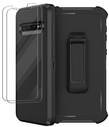 for Samsung Galaxy S10 Case with Belt Clip Holster, 2 x Screen Protector, [Military Grade Drop Protection] Heavy Duty Full Body Shockproof Rugged Protective Cover for Samsung Galaxy S10 Black - color: Black