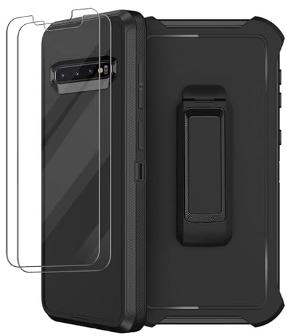 for Samsung Galaxy S10 Case with Belt Clip Holster, 2 x Screen Protector, [Military Grade Drop Protection] Heavy Duty Full Body Shockproof Rugged Protective Cover for Samsung Galaxy S10 Black - color: Black
