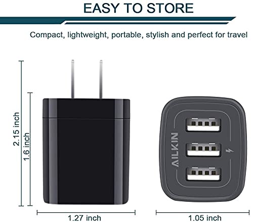 AILKIN 3 USB Wall Charger, Triple Charging Adapter, Fast Charging Block - color: Black-2