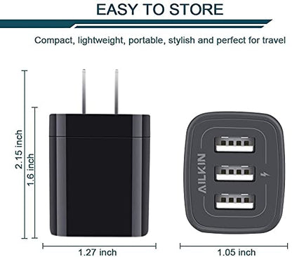 AILKIN 3 USB Wall Charger, Triple Charging Adapter, Fast Charging Block - color: Black-2