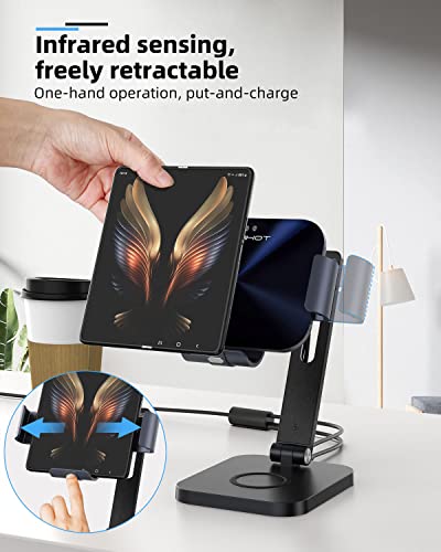 2in1 15W Triple Coil Qi Wireless Charger Mirror Mount Holder Station for Samsung Galaxy Z Fold6 Fold5 Fold4 Z Fold3 Fold S24 Ultra Note20 iPhone 15 Pro Max Infrared Auto Clamp Fast Charger