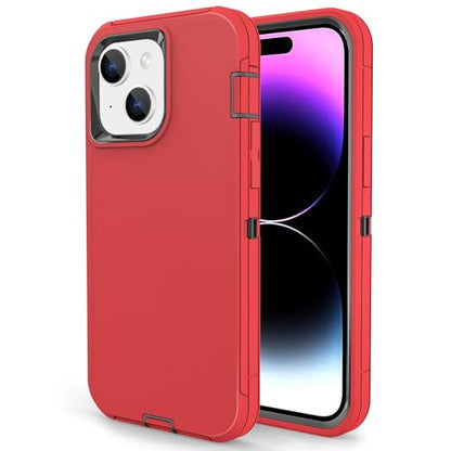 Compatible with iPhone 15, Dual Layer Shockproof Full Body Cover Military Grade Drop Protection Heavy Duty Phone Case for Apple iPhone 15/14/13 6.1 inch (Red/Black) - color: Red/Black