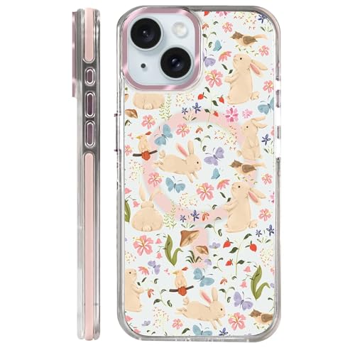 Clear Magnetic Case for iPhone 15 Plus, Slim Anti-Yellow Transparent Cover, Military Grade Protection, Phone Cases for iPhone 15 Plus, Spring Bunny Bird Garden - color: Spring Bunny Bird Garden, size: Iphone 15 Plus