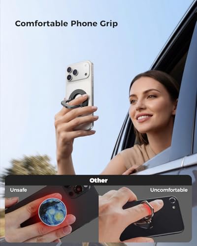 SUPERONE Two-Sided Magnetic Phone Ring Grip for MagSafe Adjustable Holder - color: Black