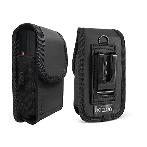BELTRON Vertical Leather Case for CAT S22 Flip Phone/Sonim XP3 Plus/XP3 Plus 5G X320, Features: Heavy Duty Belt Loop, Metal Belt Clip & Dual Magnet Closure - color: Black Leather