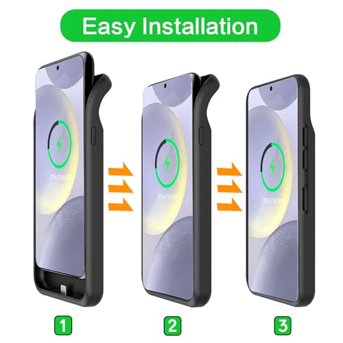 Battery Case for Galaxy S24 Plus, Upgraded 12000mAh Battery Pack Rechargeable Charger Case with Wireless Charging Compatible for Galaxy S24 Plus (6.7 inch) External Charging Cover (Black) - size: Galaxy S24 Plus