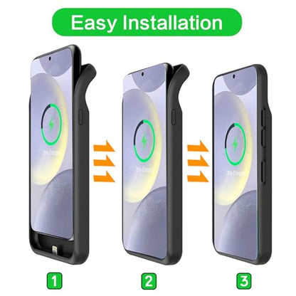 Battery Case for Galaxy S24 Plus, Upgraded 12000mAh Battery Pack Rechargeable Charger Case with Wireless Charging Compatible for Galaxy S24 Plus (6.7 inch) External Charging Cover (Black) - size: Galaxy S24 Plus