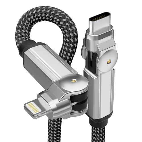 90 Degree iPhone Charger USB C Lightning Cable with 180° Rotating Head - 6.6FT Right Angle Lightning Cable Swivel Charger with MFi, 3A Fast Charging, Data Sync, Apple Carplay for iPhone14 13 12 11 X