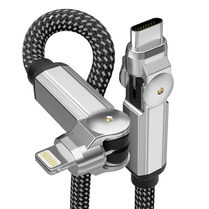 90 Degree iPhone Charger USB C Lightning Cable with 180° Rotating Head - 6.6FT Right Angle Lightning Cable Swivel Charger with MFi, 3A Fast Charging, Data Sync, Apple Carplay for iPhone14 13 12 11 X