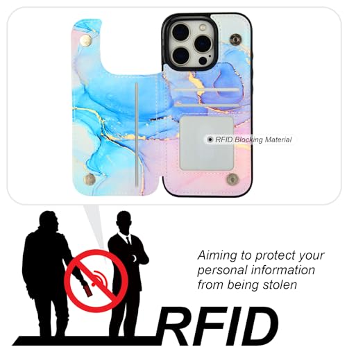 HAOPINSH for iPhone 16 Pro Wallet Case with Card Holder, Pink Blue Marble Pattern Back Flip Folio PU Leather Kickstand Card Slots Case for Women Girls, Double Magnetic Clasp Shockproof Cover 6.3" - color: Pink Blue Marble