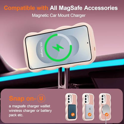 UEEBAI Magnetic for Samsung Galaxy S24 Plus/S25 Plus 5G Case, Cute Cover Compatible with MagSafe, Transparent Clear Wave Design Wavy Frame Matte Phone Case- Pink - color: Pink, size: Samsung Galaxy S24 Plus/S25 Plus 5G