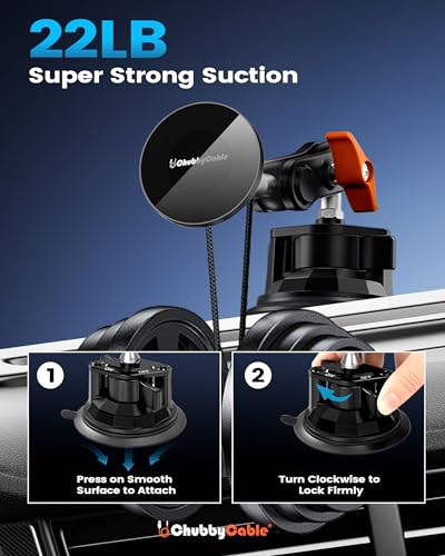 chubbycable ChubbyGrip Magnetic Car Phone Mount with Heavy-Duty Suction Cup - color: ChubbyGrip Pro (Magnetic)-Orange