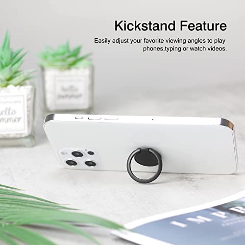 [2 Pack] Matte Finish Round Ultra-thin Cell Phone Ring Holder Stand,360 Degree Rotation and 180 Degree Adjustable Finger Ring Kickstand with Frosted Metal Phone Grip (Black)