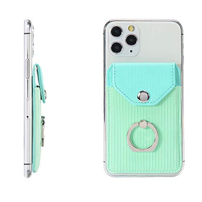 Self Adhesive Phone Card Wallet with Ring Stand Flip Cover, Polyester Green - color: Polyester Green