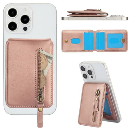 HAII for MagSafe Card Wallet Bag compatible with MagSafe Invisible Ultra-Thin Lightweight Kickstand Magnetic Mobile Wallet Man Woman, 4 Card Slots + 1 Zipper Cash Bag. (Pink, Zipper) - color: Pink, size: 4 Card Slots + 1 Zipper Cash Bag - Zipper