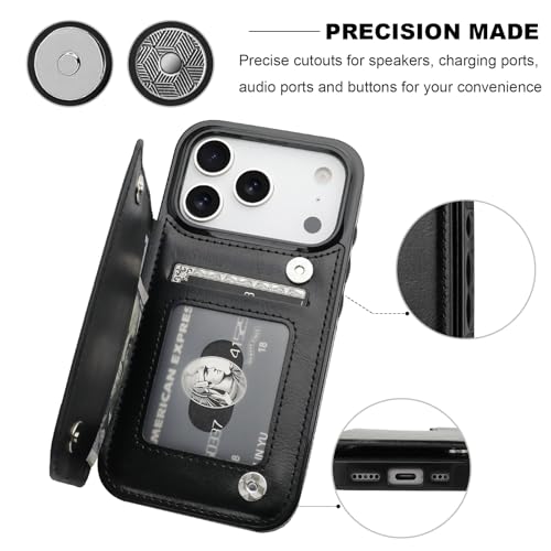ONETOP for iPhone 17 Pro Wallet Case with Credit Card Holder,Black | Kickstand,ID/Cash Holder,Case Wallet with Card Slots,Double Magnetic Clasp,Durable PU Leather Shockproof Cover for Women Men - color: Black