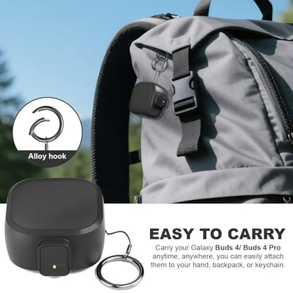 for Samsung Galaxy Buds 4 Pro/Buds 4 Case (2026) with Secure Safety Lock Clip,Shockproof Scratch-Resistant Hybrid PC+TPU Soft Shell Protective Cover Accessories with Carabiner&Cleaning Pen(Black) - color: Black Edge-Black