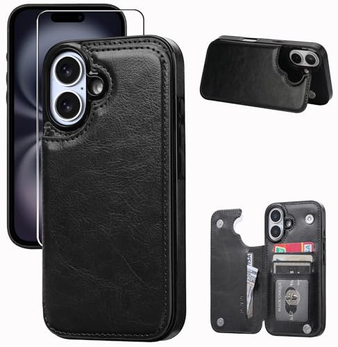 Wallet Case Compatible with iPhone 16 Plus 6.7”, Slim Protective Case with Card Holder,Premium PU Leather Kickstand Card Slots Case with Double Magnetic Clasp-Black - color: Black, size: iphone 16 Plus 6.7"