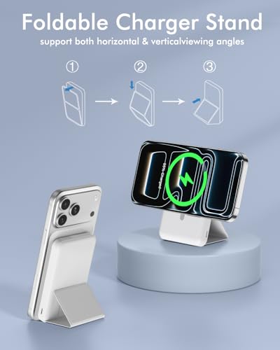 podoru for MagSafe Power Bank 10000 mAh, Foldable Magnetic Portable Charger - color: White