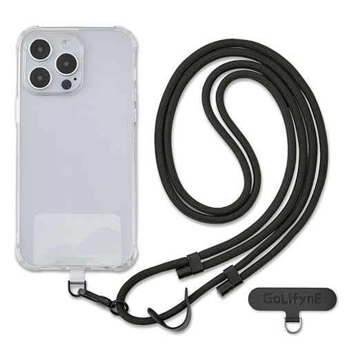 Phone Lanyard Crossbody, Anti Theft Phone Strap with 2 Tether Tabs - color: Black/Black