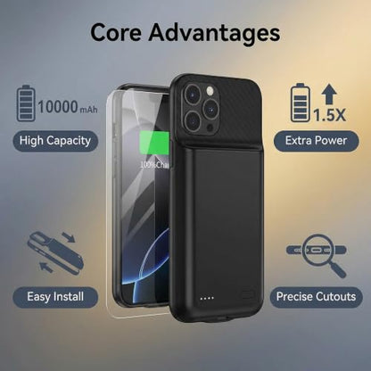 Battery Case for iPhone 16 Pro Max, 10000mAh Rechargeable Charging Case with LED Power Display, Black - size: For iPhone 16PM