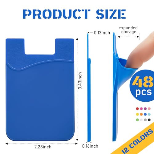 Kanayu 48 Pcs Cell Phone Wallet Silicone Adhesive Phone Case Phone Pocket Card Holder for Most Phones, 12 Colors