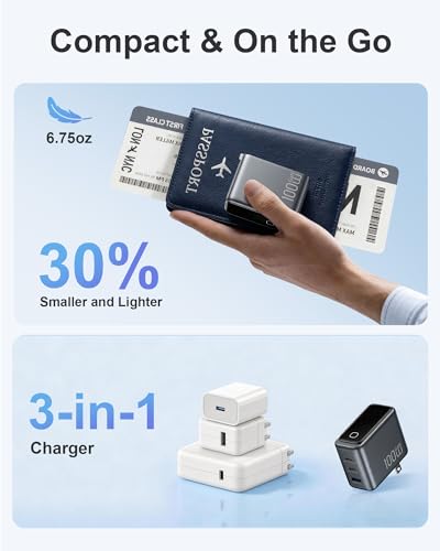 100W Max USB C Charger Block, Smart Display for MacBook Charger, Foldable - color: Steel Grey