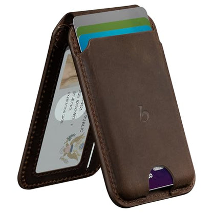 Belemay Crazy Horse Leather Magnetic Wallet for MagSafe Adjustable Stand - color: Rustic Brown