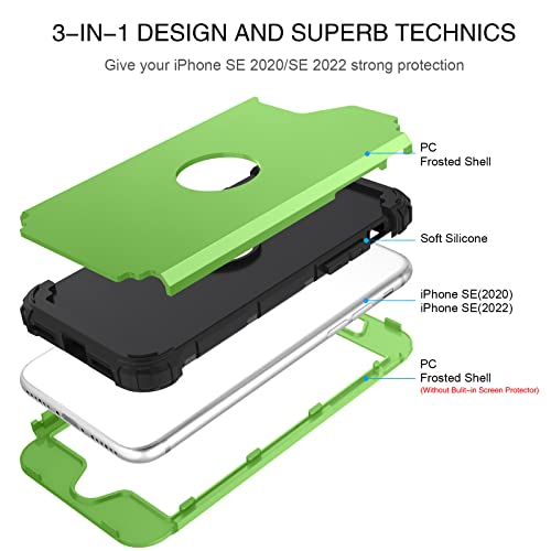 BENTOBEN for iPhone SE 2022 Phone Case and iPhone SE 2020 Case, Heavy Duty 3 in 1 Full Body Rugged Shockproof Hybrid Hard PC Soft Rubber Bumper Drop Protective Girls Women Cover, Light Green/Black - color: Black/Light Green