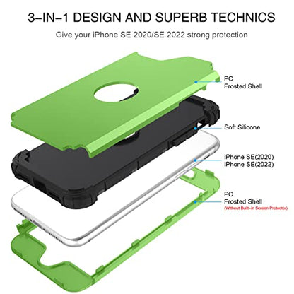 BENTOBEN for iPhone SE 2022 Phone Case and iPhone SE 2020 Case, Heavy Duty 3 in 1 Full Body Rugged Shockproof Hybrid Hard PC Soft Rubber Bumper Drop Protective Girls Women Cover, Light Green/Black - color: Black/Light Green