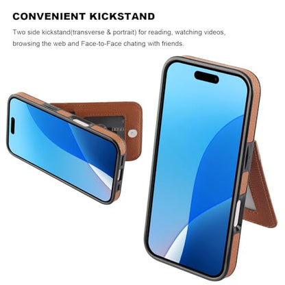 KIHUWEY for iPhone 16 Pro Wallet Case Card Holder, Lichee Light Brown | Credit Card Slots, PU Leather, Kickstand, Magnetic, Flip Heavy Duty Protection Cover for Men Women - color: Lichee Light Brown