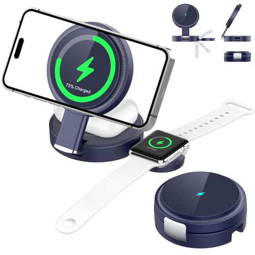 3-in-1 Magnetic Wireless Charger for iPhone, Apple Watch & AirPods, Blue - color: Blue